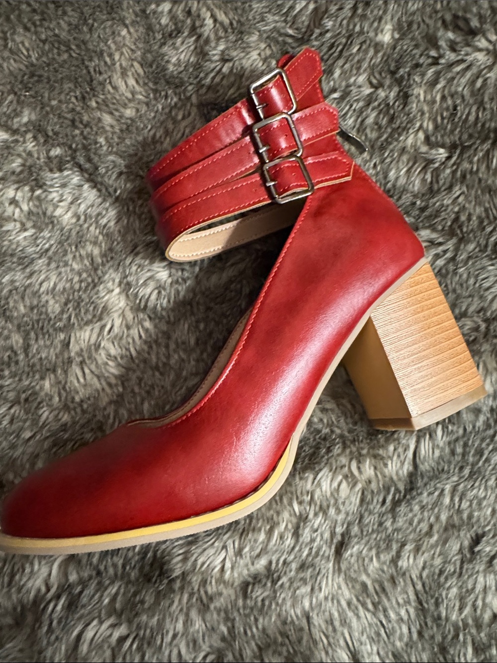 Red Ankle-Strap Leather Heels